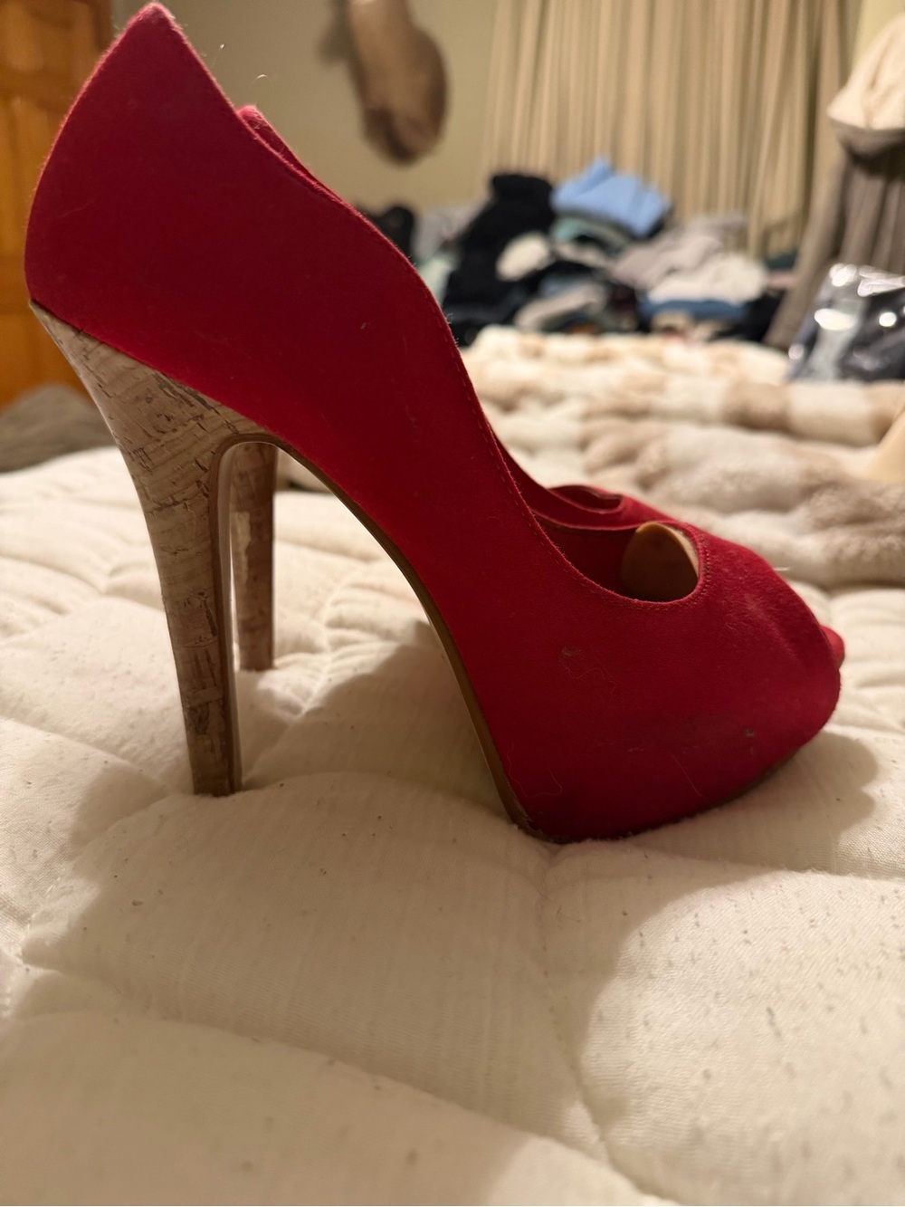 Vintage Red Qupid Peep-Toe Platform Cork Stiletto Heels